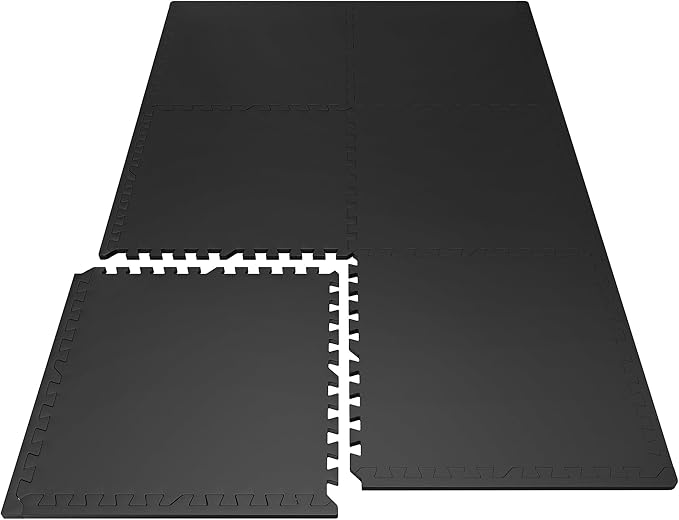 PRAISUN 0.6" Thicker Rubber Top Gym Flooring for Home Gym, 6 Pcs 24 Sq Ft Workout Mats, Exercise Mat, Interlocking Rubber Floor Mats with High Density EVA Foam for Garage, 24 x 24in, Black