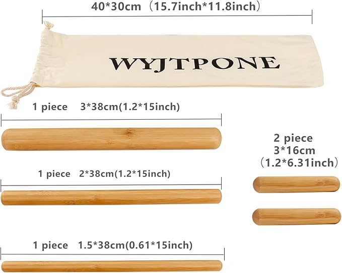 5Pcs Bamboo Massage Sticks Set, Guasha Massage Sticks,Bamboo Massage Roller Sticks for Relax Muscles & Body Shaping