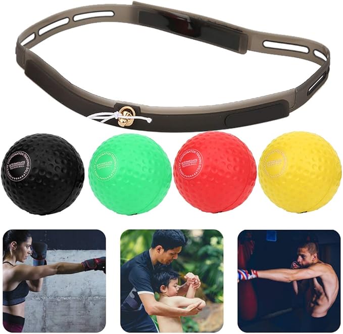 Keenso Boxing Reflex Ball, Boxing Training 4-Piece Set, Head-Mounted Adjustable PU Foam Rubber Balls for Reaction Training, Home Gym, Martial Arts, Kids Adults