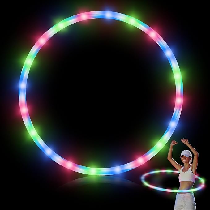 Jerify LED Hoop Light up LED Glowing Lights Fitness Exercise Hoops 10 Color Changing Exercise Glowing Hoop for Halloween Party Favors Dance Dark Fitness