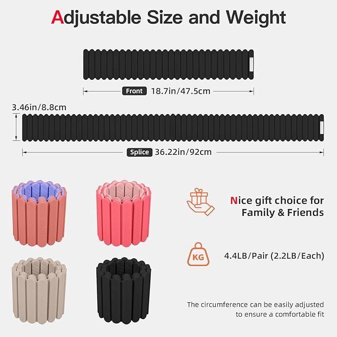 Abahub Wearable Wrist & Ankle Weights Set of 2, Stackable Magnetic Weighted Bracelet for Women, Waterproof Silicone Arm Leg Weights for Home Gym Workout, Running, Yoga & Pilates