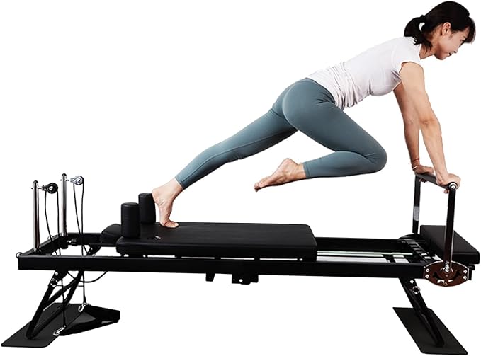 BVCL Pilates Reformer Machine, Foldable Pilates Equipment with Metal Spring, Portable Reformer Pilates Machine for Home Gym
