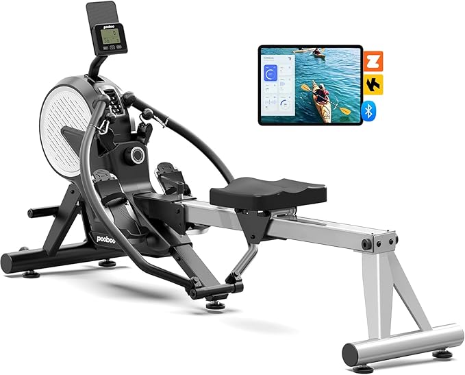 pooboo Rowing Machines for Home, Dual Wind & Magnetic Resistance, Foldable Row Machine 400 LB Weight Capacity, 14 Levels Resistance Quiet Rowers for at Home Exercise, App Supported