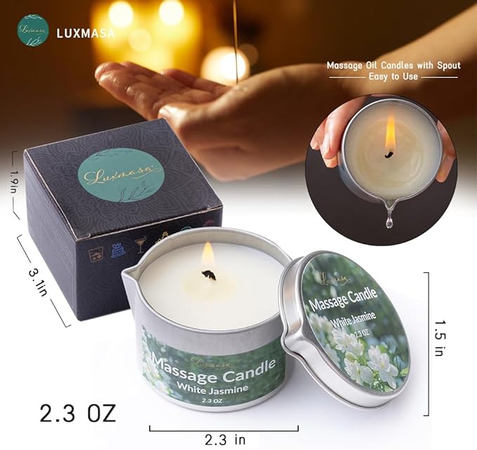 Massage Oil Candle for Body Relaxation and Stress Relief, Low Temp Scented Soy Wax Candle Melt to Silky Oil for Skin Care 2.3 OZ (White Jasmine)