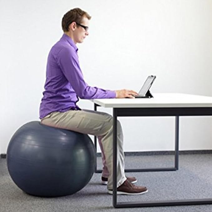 Yoga Ball Chair - Relieve Back Pain, PVC Anti-Burst Exercise Ball Chair for Home Office Desk Workout with Base & Resistance Bands, Backless Bouncy Ball Chair, Inflatable(Diameter 75cm(29 4/8 inch))