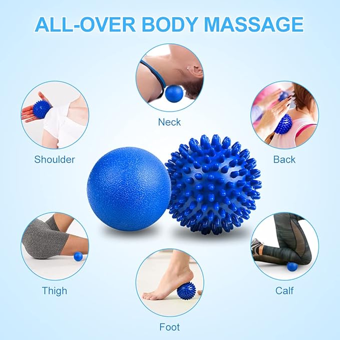 URAQT Spiky Massage Ball Set, 2 Pack Physical Therapy Massage Balls, Hard Lacrosse Ball & Spiky Massage Ball for Myofascial Release and Trigger Point Deep Tissue Massage (Blue)