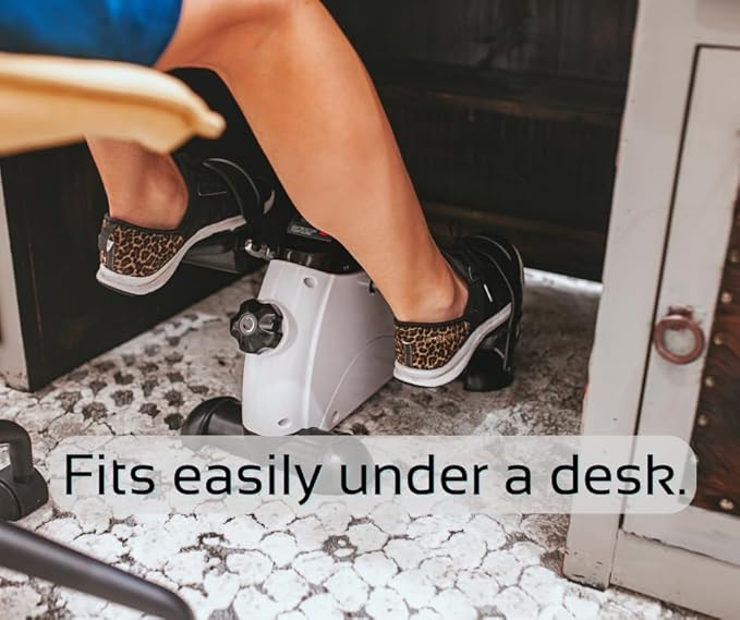 Under Desk Bike Mini Exercise Bike with Upgraded Wide Pedals & Easily Adjustable Strap for Leg Cycling Exercise Portable Bike with LCD Display and Adjustable Tension