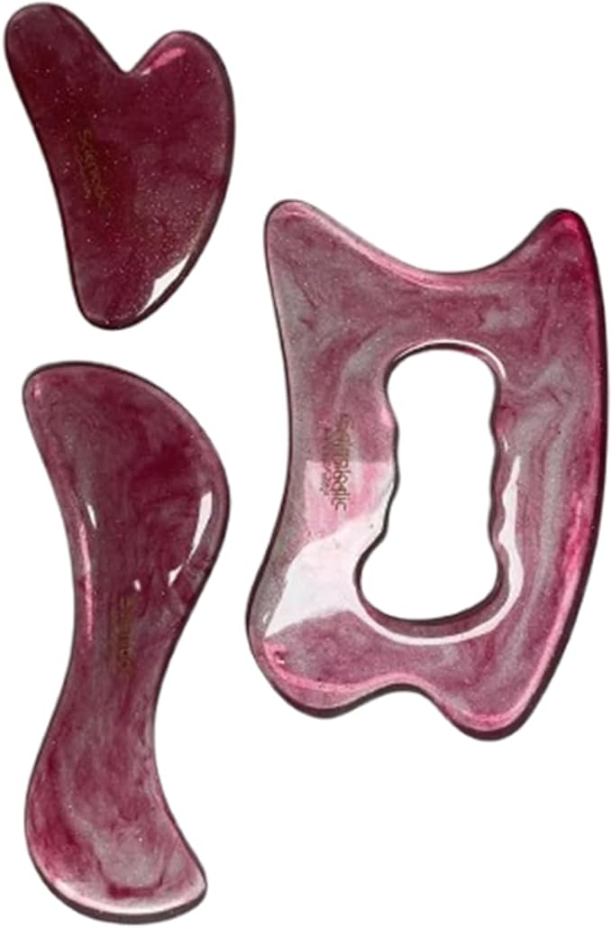 Scienlodic 3 Pcs Gua Sha Massage Tools for Face & Body (Red, Resin) - Scraping Tools for Back, Legs & Muscle Relaxation, Guasha Facial Tool for Jawline Contouring & Puffiness Reduction