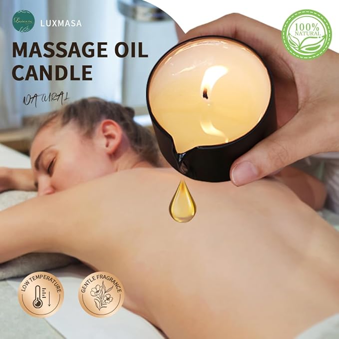 Massage Candle 4 Pack for Body Care,Low Temp Scented Soybean Wax Candle Melts into Warming Massage Oil for Skin Treatment-13.4 OZ (Scents-Pine & Eucalyptus, Fresh Rose, Limoncello,Amber Leather)
