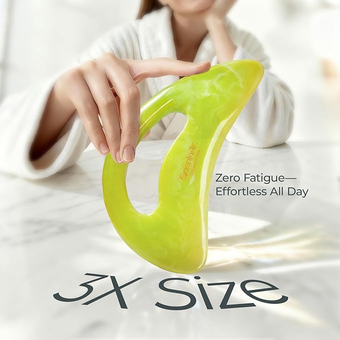 Scienlodic Gua Sha Massage Tool with Handle (Resin) Larger Guasha Body Scraping Tool for Back Legs Neck Massage, Lymphatic Drainage, Cellulite Remove - Large Yellow-Green