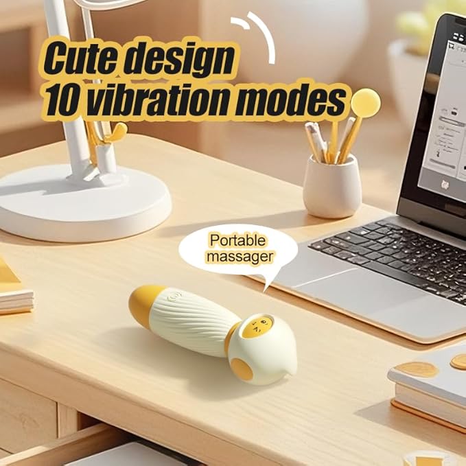 Cute Cartoon Mini Massager - Handheld USB Rechargeable & Quiet - 10 Patterns Personal Vibration Wand for Women Neck, Back, Tension Relief & Sports Recovery (Milky White)