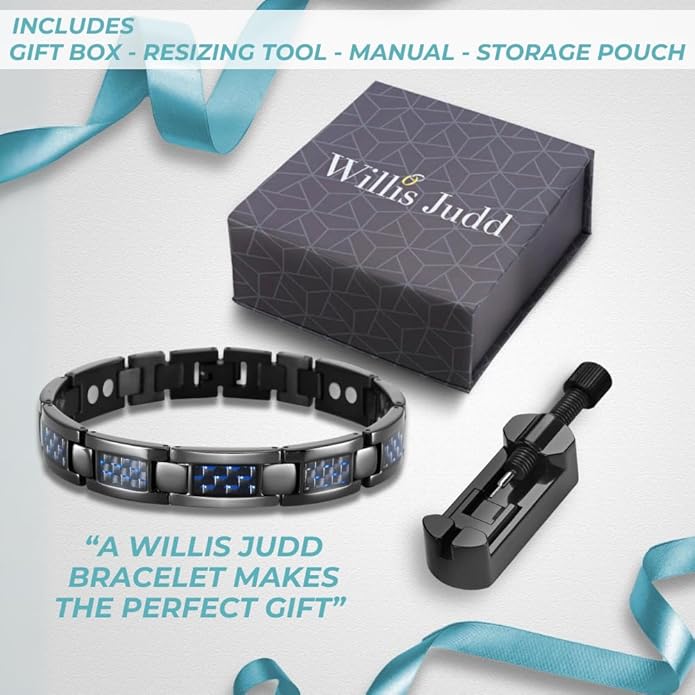 Willis Judd Mens Blue Carbon Fiber Titanium Magnetic Bracelet Adjustable