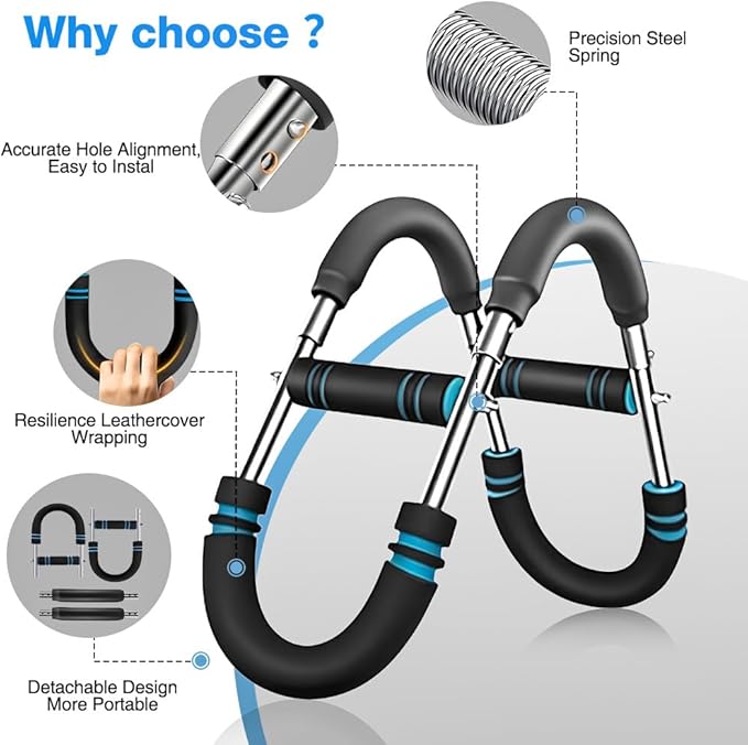 Adjustable U-Shaped Arm Strength Trainer – Portable 2-Level Resistance Band for Forearm, Biceps & Triceps – Ergonomic Grip, Home Gym Equipment (Black)