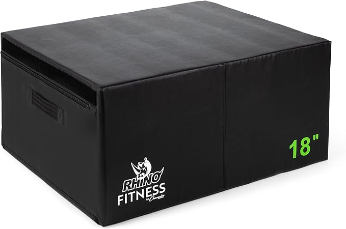 Champion Sports Foam Plyometric Box, Black - Durable Jump Boxes for Training with Handles, Hook and Loop Flaps - Stackable Plyo Box Jumps for Gym - Multiple Sizes