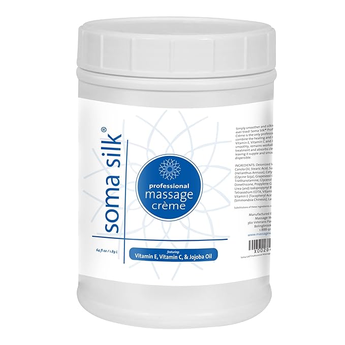 Professional Massage Cream, 1/2 Gallon - Smooth & Silky Massage Creme for Massage Therapy - Calendula & Jojoba Oils - Long Lasting Glide - Washes Clean from Linens - Spa & Therapist Supplies