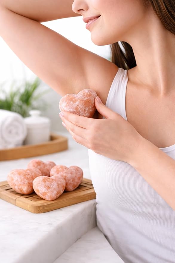 UMAID Himalayan Salt Massage Stones Heart Shape 6 Pack with Cotton Storage Bag – Natural Deodorant, Massage Stones, Hot & Cold Therapy, Muscle Relief, Spa Use
