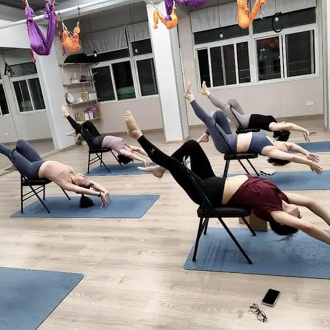 Iyengar Yoga Chair,Pilates Chair,Yoga Inversion Chair,Backless Yoga Chair Prop,Home Exercises Reinforced Design, Black-82cm×45cm