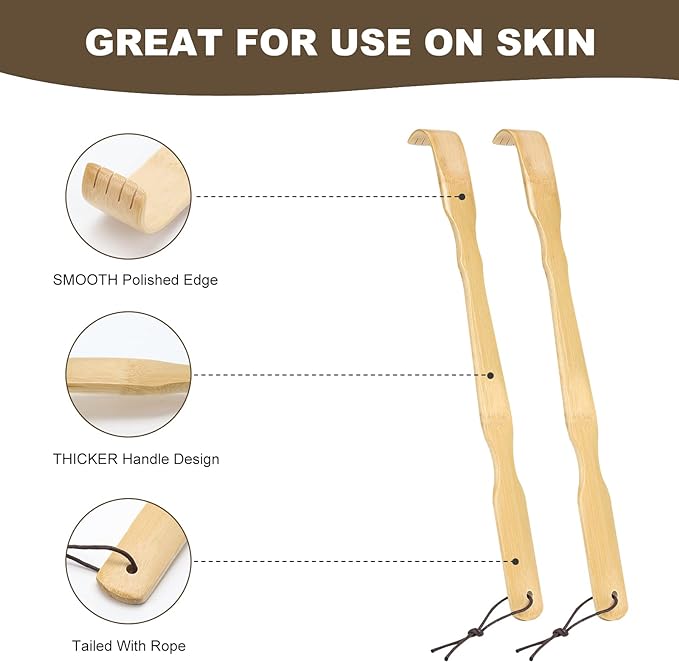 Wooden Bamboo Back Scratcher, 17 Inch Long Handle Back Scratchers for Adults Men Women, with Beautiful Gift Packaging (3 Pack)