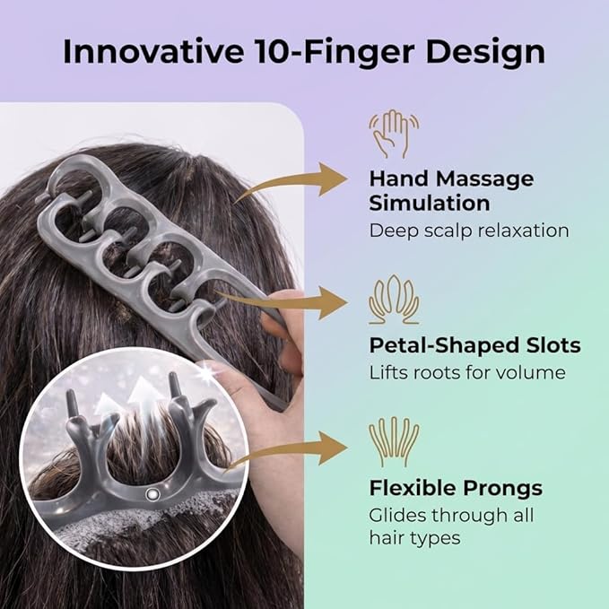 Scalp Massager for Stress Relief, 10-Finger Deep Scalp Massager, Precision-Molded High-Performance Nylon Tool for Relaxation & Natural Hair Volume, Ideal for Home, Office & Shower（Pink）