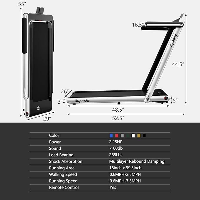 Goplus 2 in 1 Folding Treadmill, 2.25HP Superfit Under Desk Electric Treadmill, Installation-Free with Remote Control, APP Control and LED Display, Walking Jogging for Home Office
