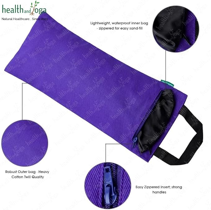 SoulGenie HealthAndYoga™ Yoga Sand Bags - Double Bag with Inner Waterproof Bag - Prop for Adding Weight and Support (Blue)
