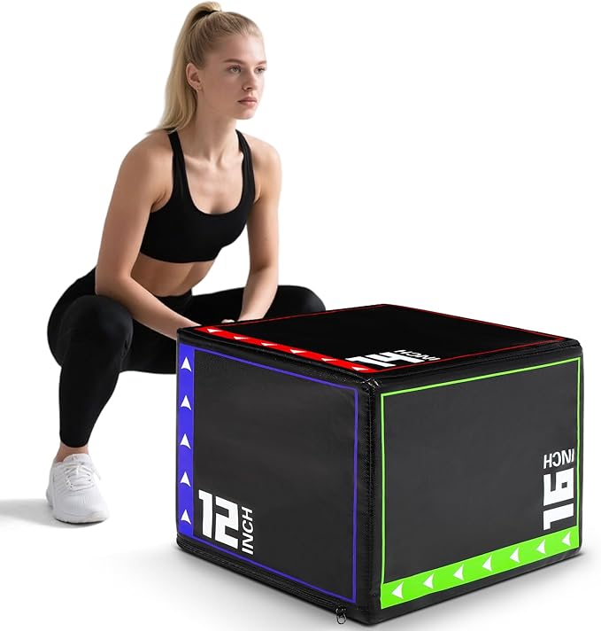 3 in 1 Foam Heavy Duty Plyometric Jump Box for Home Gym,Workout Box Non-Slip PVC Leather Easy to Clean for Jump Training, HIIT Exercises and Lower Body Strength Training