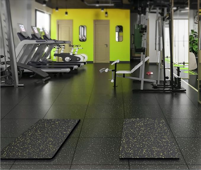 Nisorpa 1" Thick Rubber Exercise Equipment Mats, Anti-Vibration Pads 20" x 20'', Sound Absorbing Mat, Gym Floor Tiles Non-Slip, with 12 Pcs Buckles for Fixing, for Fitness Equipment (4 Pcs)