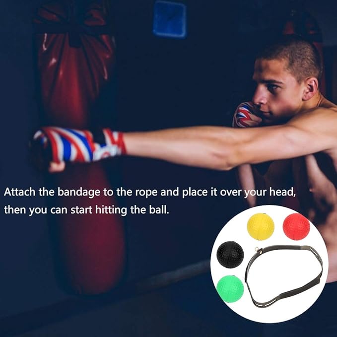 Keenso Boxing Reflex Ball, Boxing Training 4-Piece Set, Head-Mounted Adjustable PU Foam Rubber Balls for Reaction Training, Home Gym, Martial Arts, Kids Adults
