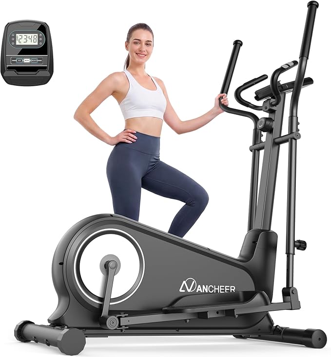 ANCHEER Elliptical Exercise Machine, Elliptical Trainer for Home Gym Exercise Equipment 550Lbs Max Weight, Ultra-Silent Elliptical Machine 16 Resistance Levels Pulse Rate Grips