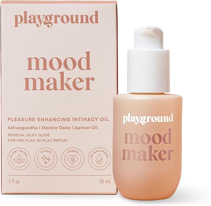 Playground Mood Maker Intimacy Oil, Organic Pleasure Enhancer with Ashwagandha, Reishi & Cordyceps, Pleasure Enhancing, Organic, Hydration, Travel Friendly Formula, 1 Fl. Oz.