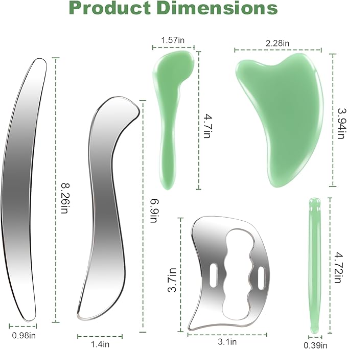Stainless Steel Muscle Scraper Tool 6 in1 Gua Sha Facial Tools Body Gua Sha Tools Jade Stone Point Massage Tool Scraper Tool Massage Used for Face, Back, Legs, Arms,Neck,Shoulder
