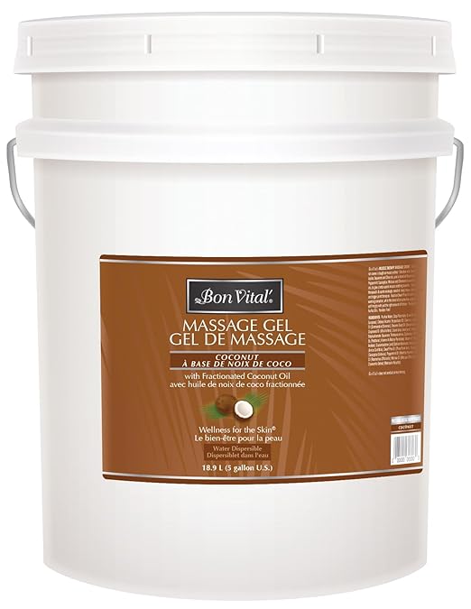 Bon Vital' Coconut Massage Gel, 5 Gallon, Lightweight Formula with Pure Fractionated Coconut Oil, Professional Therapy Lotion, Hydrating and Unscented