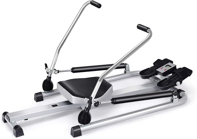 Goplus Hydraulic Rowing Machine, Full Motion Folding Rower with LCD Monitor, Adjustable Resistance and Full Arm Extensions for Home Use