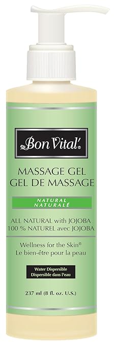 Bon Vital' Naturale Massage Gel, 8 oz Bottle with Pump, Hypoallergenic & Paraben-Free, Natural Massage Lotion Alternative with Botanical Extracts, Lightweight & Non-Greasy Formula, for Sensitive Skin