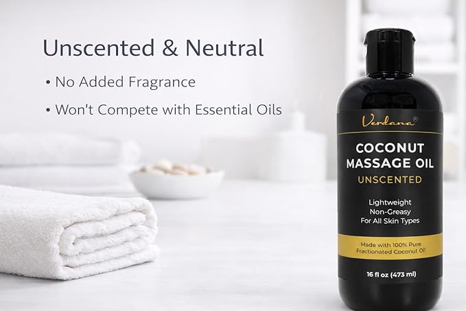 Verdana Coconut Massage Oil – Unscented for Massage Therapy, Lightweight & Non-Greasy for Professional & Home Use, Made with Fractionated Coconut Oil, 16 fl oz