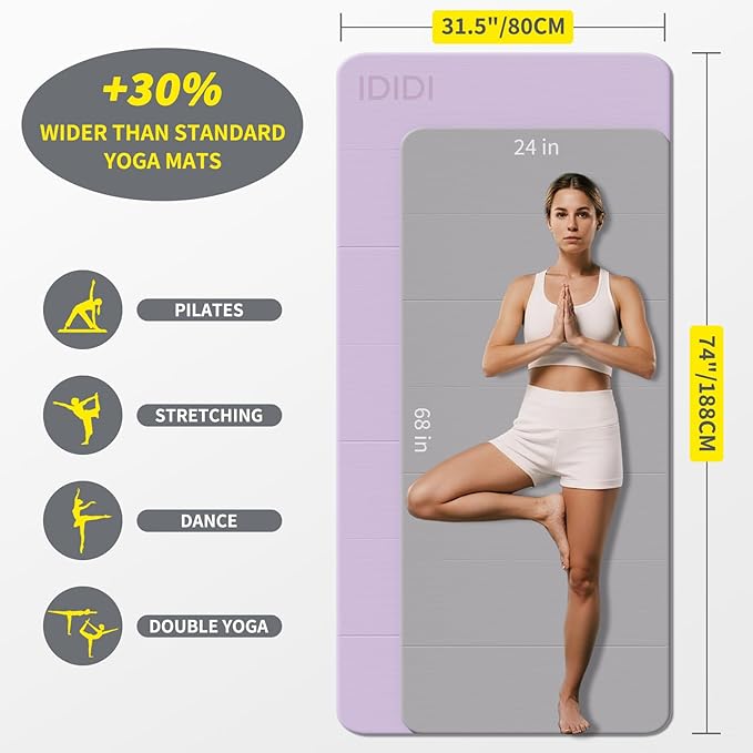 Foldable Yoga Mat Extra Thick & Large (74" x 31.5" x 0.32"), Double-Sided Non Slip & Lightweight Fitness Mat, 8mm Thick Wide Exercise Mats for Woman Man Kids, Portable Workout Mats for Travel, Studio or Home Use