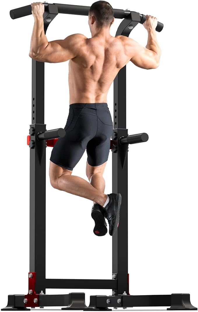 Outdoor Basic Power Tower, Pull Up Bar and Dip Station for Home Gym, 1400LBS Weight Capacity, Adjustable Height, Heavy Duty Steel Frame for Calisthenics, Strength Training Fitness Equipment