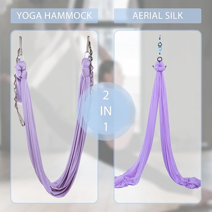 5.5 Yards Aerial Silks Yoga Swing Set - Aerial Yoga Hammock Kit Anti-Gravity Flying for Fitness, Low/Non Stretch Nylon Tricot Fabric Hardware Included for Dance