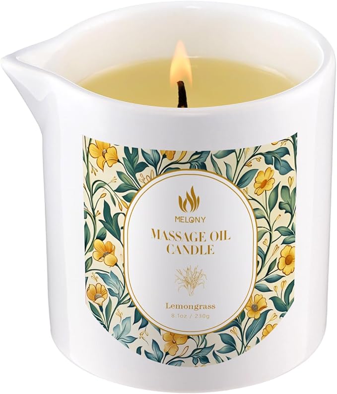 MELONY Massage Candle | Gentle Softening for Nourished, Hydrated, Balanced Skin | 230 g / 8.1 oz (Lemongrass)