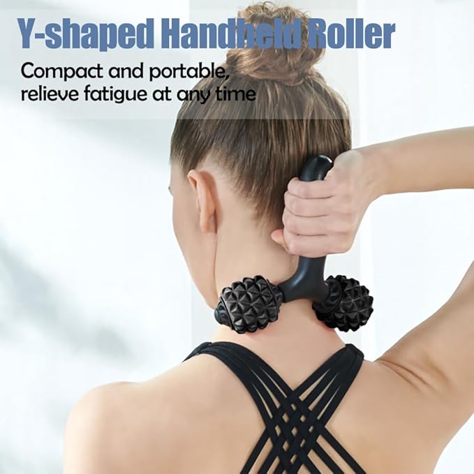 5Pcs Massage Foam Roller Tool Set Includes Trigger Point Massage Foam Roller, Y-Shaped Handheld Roller, Muscle Roller Stick, 2 Massage Balls for Muscle Pain Relief, Body Shaping(Black)