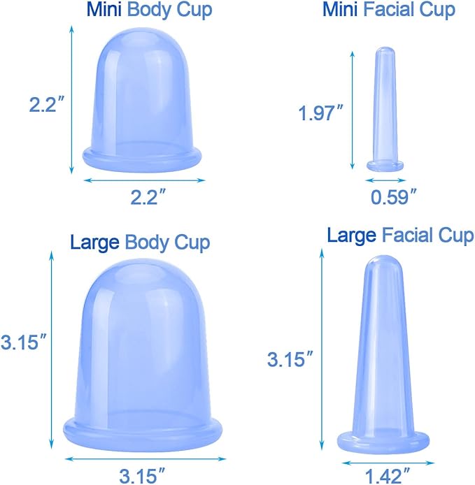 Cupping Therapy Sets 7Pcs Silicone Anti Cellulite Cup Vacuum Suction Massage Cups Facial Cupping Sets Body and Face Massager for Adults Home Use (Blue)