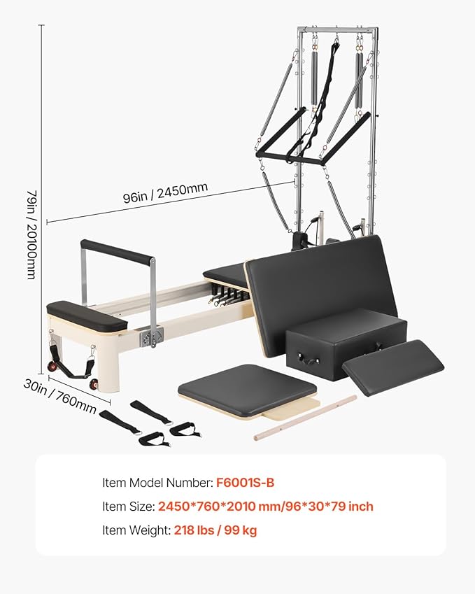 VEVOR Pilates Reformer Machine, Pilates Workout Equipment for Home Gym Studio Use, Pilates Reformer with Sitting Box and Jumpboard，fit for Beginners & Advanced Users