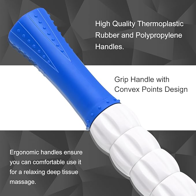 Muscle Roller Massage Roller Stick- Deep Tissue Fascia Blaster for Myofascial Pain Relief, Lymphatic Drainage & Body Sculpting, Handheld Physical Therapy & Recovery Tool (Blue White-24 inch)