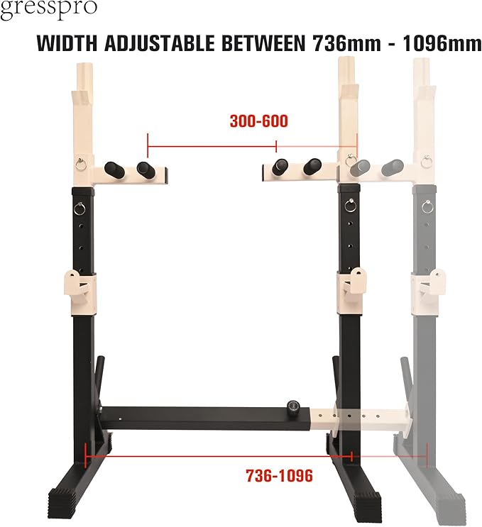Gresspro Barbell Rack Stand with Dip Bar Attachment - Multifunctional Adjustable Squat Rack, Heavy-Duty Dumbbell Rack, Strength Training Dip Station, Home Gym Equipment Max Load 550lbs