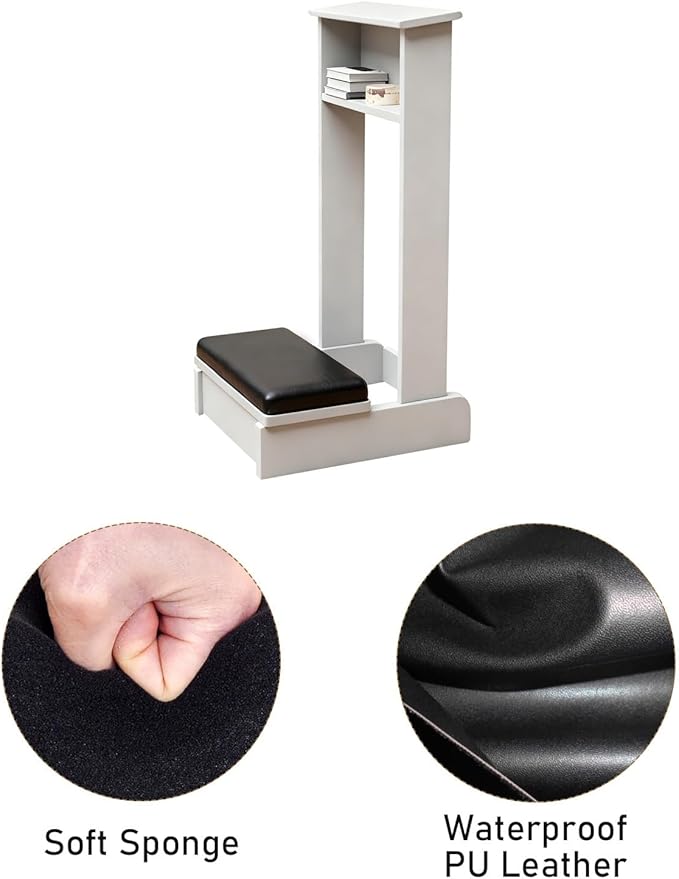 Church Prayer Bench Kneeler Wooden Prayer Kneeler with Book Shelf Prayer Table at Home with Cushion Pad Meditation Stool 20x16.5x33In Kneeling Stool for Religious Gifts(White)
