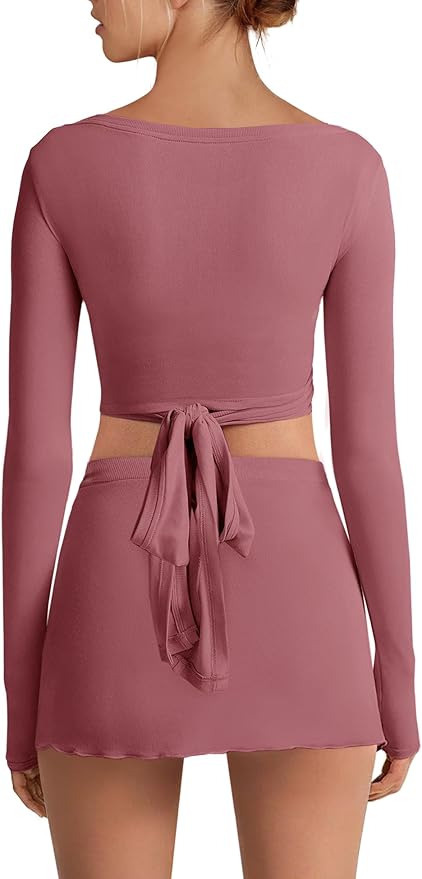 Nirovien Womens 2 Piece Workout Sets Sexy Pilates Outfits Athletic Gym Yoga Sets Ballet Wrap Top and Skirt