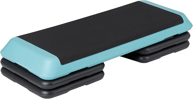 43" Exercise Aerobic Step Platform, Adjustable Fitness Stepper, with 4 Removable Risers for Home Gym Cardio Strength and Training