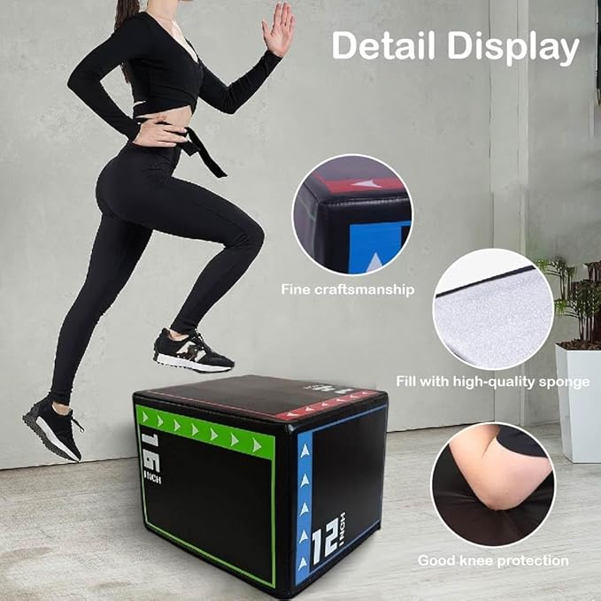 Versatile Non Slip Jump Box Exercise 3-in-1 Foam Plyometric Jump Box for Home Gym Training Fitness