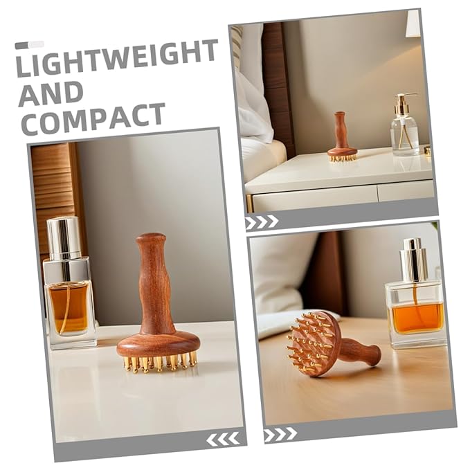 Sandalwood Meridian Massage Brush with Brass Points for Scalp and Full Body - Manual Wooden Comb for Muscle Tension Relief Relaxation Tool