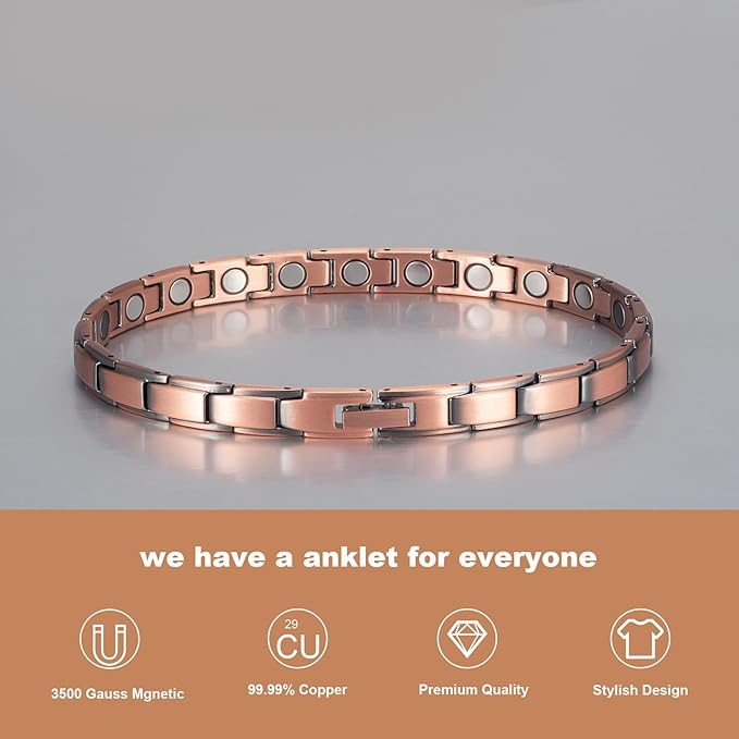 Copper Ankle Bracelets for Women for Arthritis, 9.44inch Pure Copper Magnetic Anklet, with 3500 Gauss Magnets, Copper Jewelry Gifts